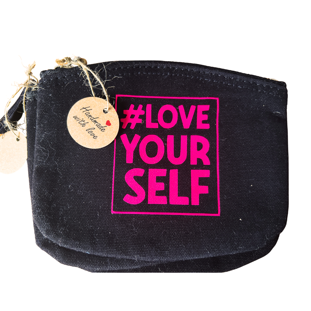 Futtertasche Bio Baumwolle Schwarz/Pink „love yourself“