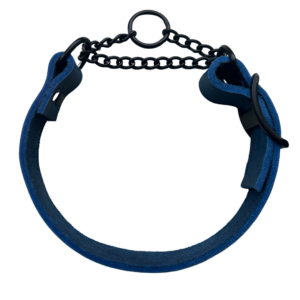 Zugstopp Halsband 3cm Fettleder/Blue mit Kette