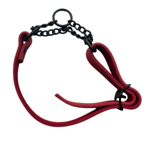 Zugstopp Halsband 2cm Fettleder/“Red Devil“ mit Kette